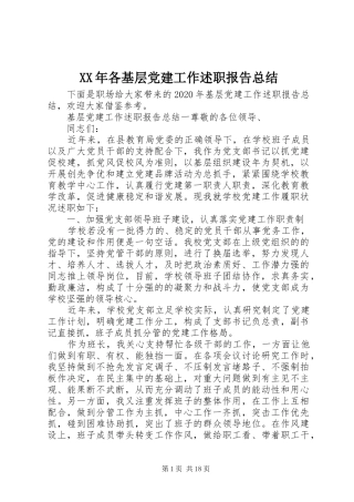 XX年各基层党建工作述职报告总结
