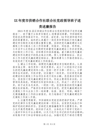 XX年度市供销合作社联合社党政领导班子述责述廉报告