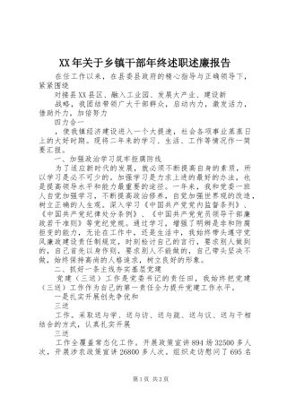 XX年关于乡镇干部年终述职述廉报告