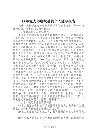XX年党支部组织委员个人述职报告