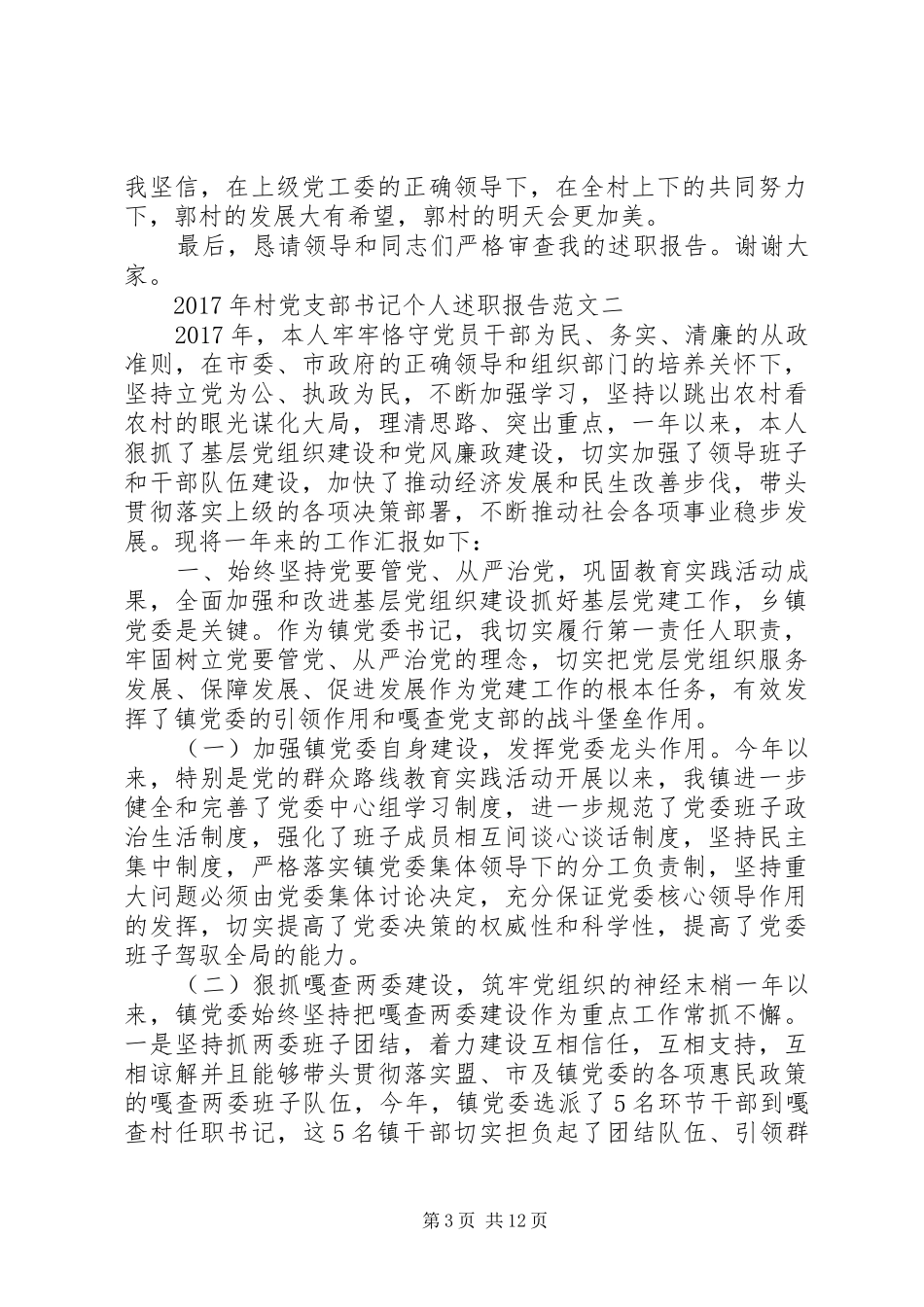 XX年村党支部书记个人述职报告范文_第3页