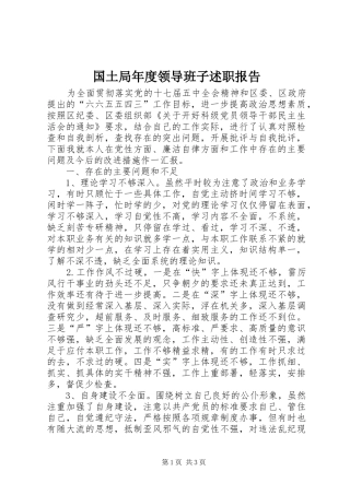 国土局年度领导班子述职报告