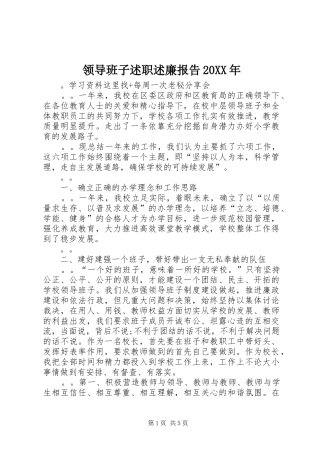 领导班子述职述廉报告20XX年