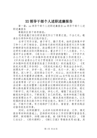 XX领导干部个人述职述廉报告