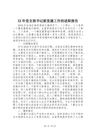 XX年党支部书记抓党建工作的述职报告