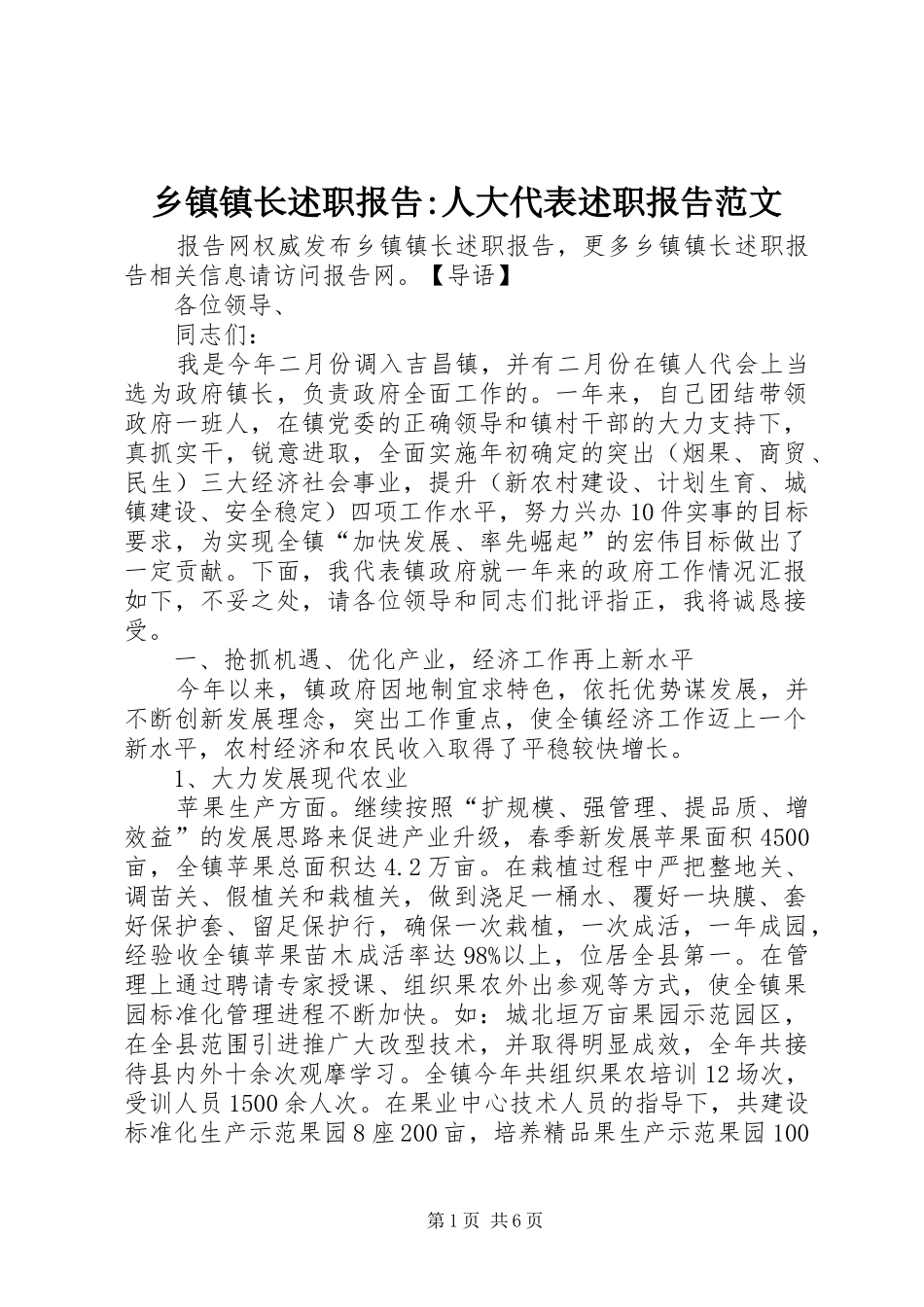 乡镇镇长述职报告-人大代表述职报告范文_第1页