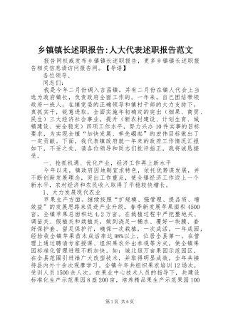 乡镇镇长述职报告-人大代表述职报告范文
