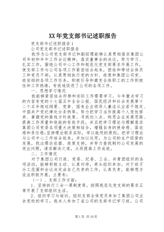 XX年党支部书记述职报告