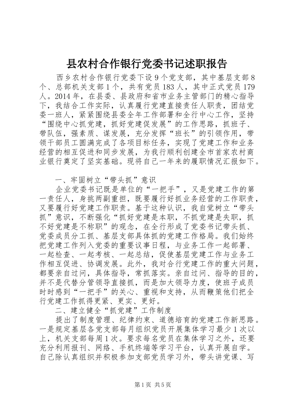 县农村合作银行党委书记述职报告_第1页