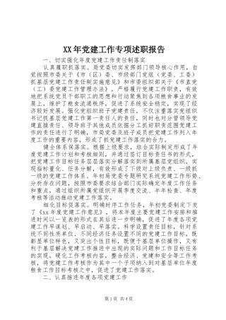 XX年党建工作专项述职报告