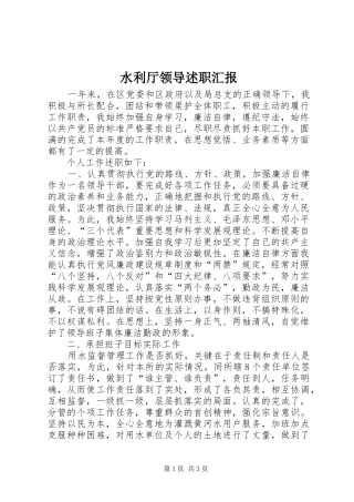 水利厅领导述职汇报