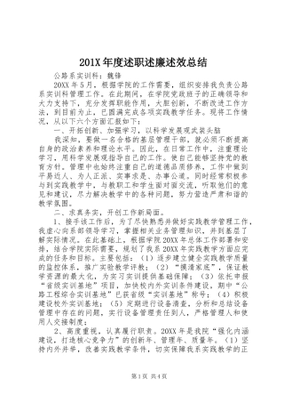 201X年度述职述廉述效总结