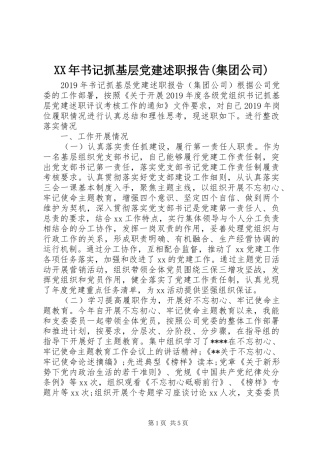 XX年书记抓基层党建述职报告(集团公司)