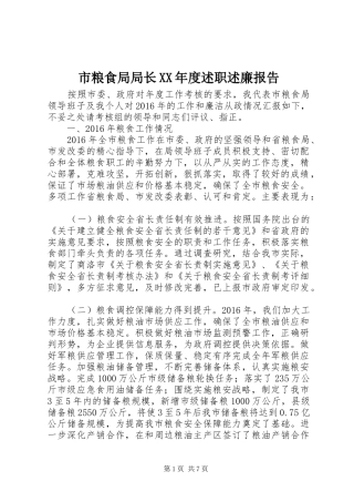 市粮食局局长XX年度述职述廉报告