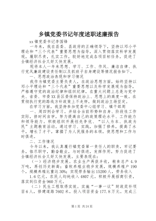 乡镇党委书记年度述职述廉报告