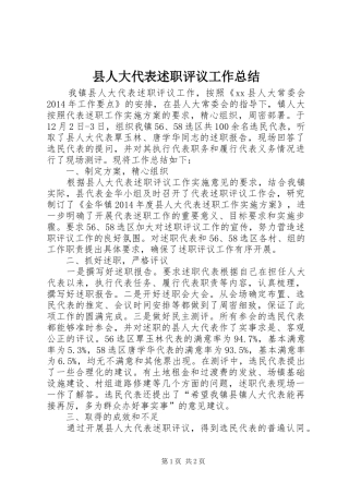 县人大代表述职评议工作总结