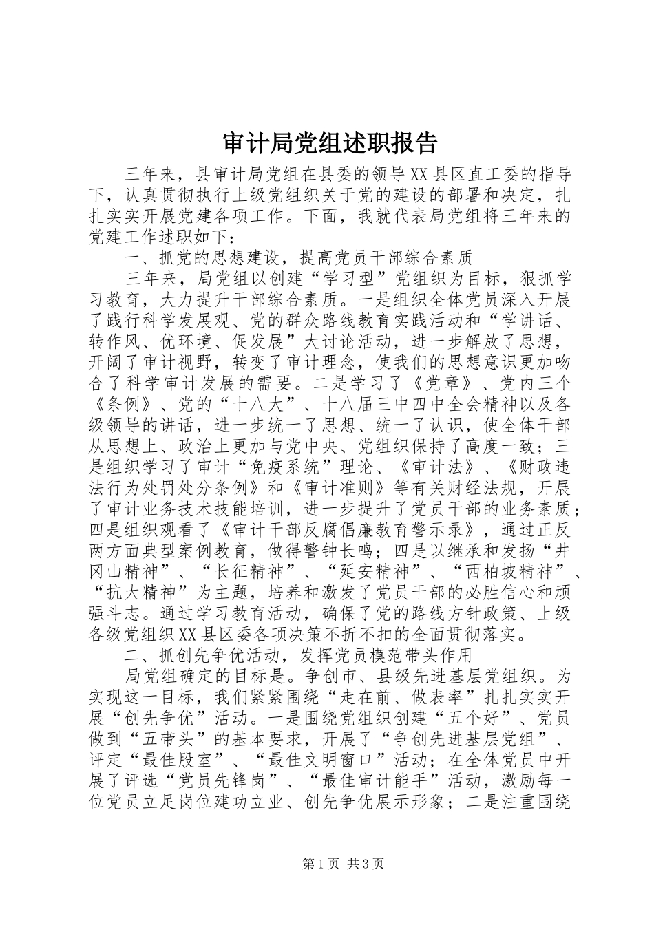 审计局党组述职报告_第1页