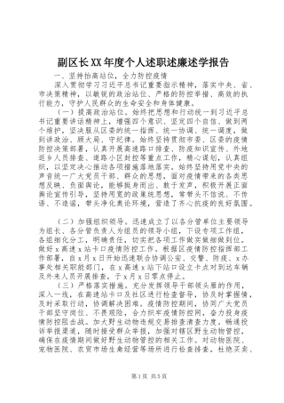 副区长XX年度个人述职述廉述学报告