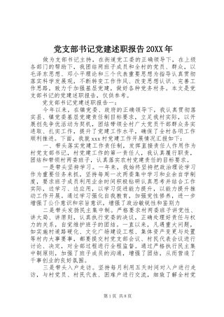 党支部书记党建述职报告20XX年