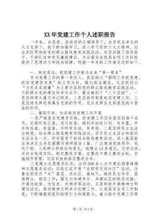 XX年党建工作个人述职报告