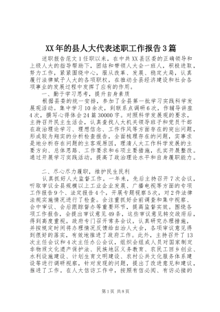 XX年的县人大代表述职工作报告3篇
