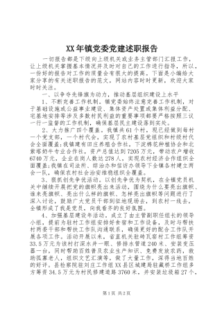 XX年镇党委党建述职报告