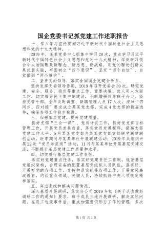 国企党委书记抓党建工作述职报告