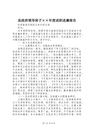 县政府领导班子××年度述职述廉报告