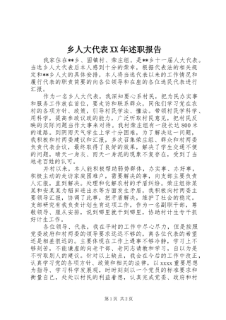 乡人大代表XX年述职报告
