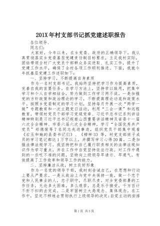 201X年村支部书记抓党建述职报告