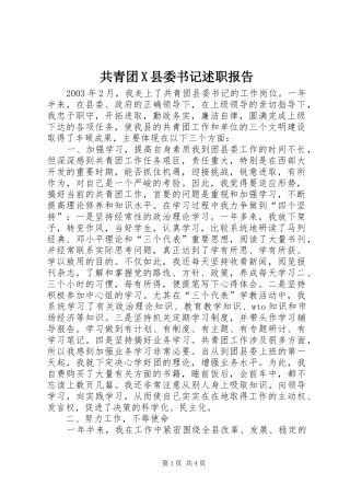 共青团X县委书记述职报告