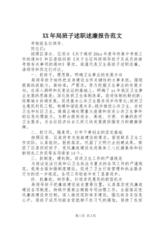 XX年局班子述职述廉报告范文