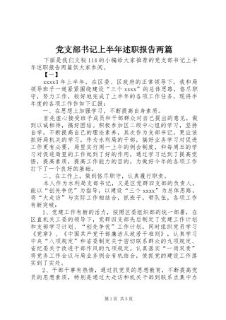党支部书记上半年述职报告两篇