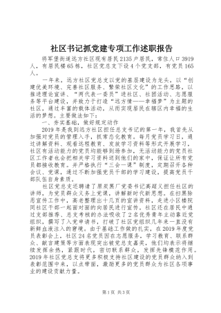 社区书记抓党建专项工作述职报告