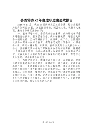 县委常委XX年度述职述廉述效报告