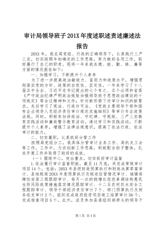审计局领导班子201X年度述职述责述廉述法报告