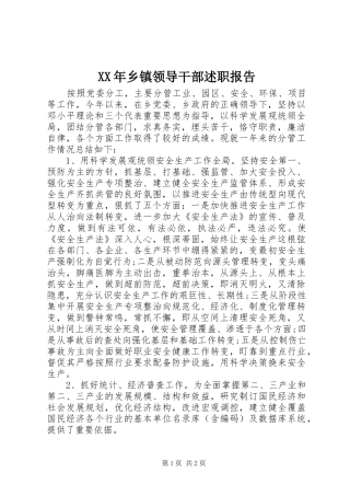 XX年乡镇领导干部述职报告