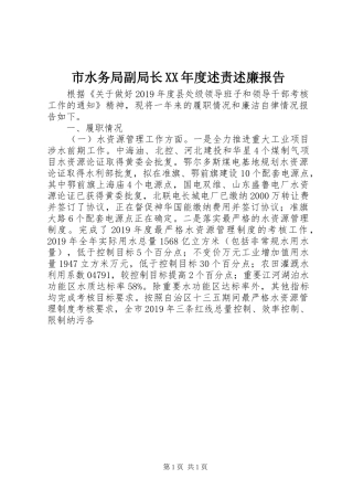 市水务局副局长XX年度述责述廉报告