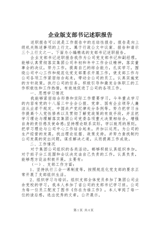 企业版支部书记述职报告