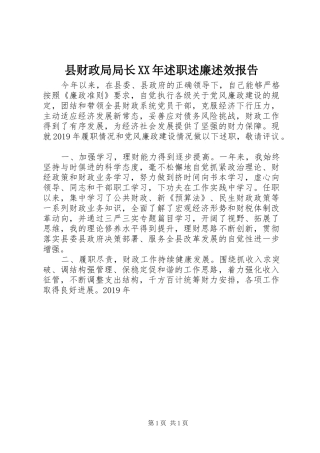 县财政局局长XX年述职述廉述效报告