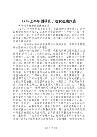 XX年上半年领导班子述职述廉报告