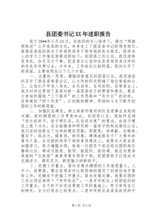县团委书记XX年述职报告