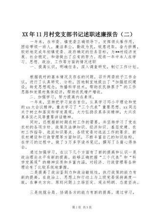 XX年11月村党支部书记述职述廉报告（二）