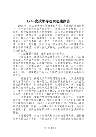 XX年党政领导述职述廉报告