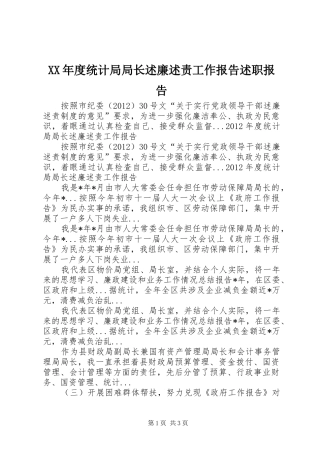 XX年度统计局局长述廉述责工作报告述职报告