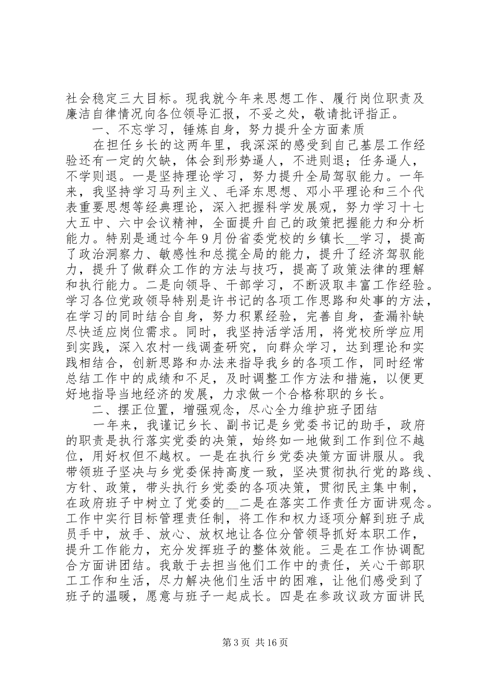 关于镇长个人XX年度述职报告五篇_第3页