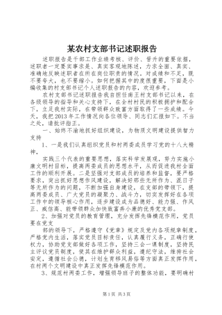 某农村支部书记述职报告