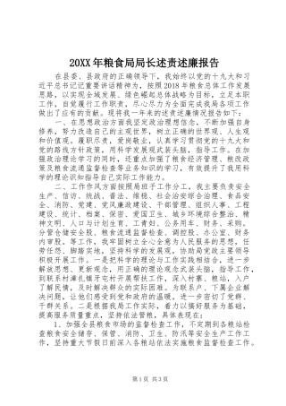 20XX年粮食局局长述责述廉报告