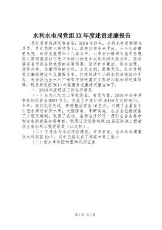 水利水电局党组XX年度述责述廉报告