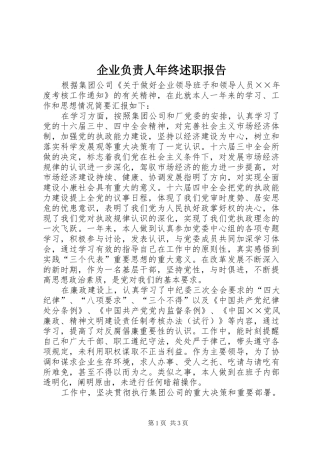 企业负责人年终述职报告